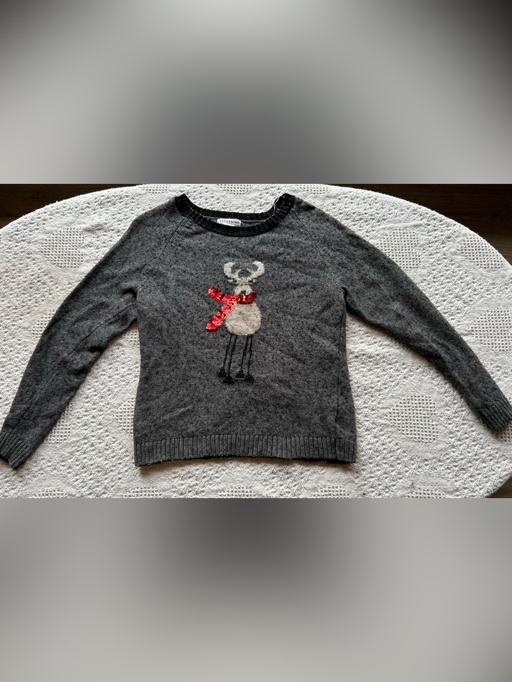 Artisan Ny Black and Gray Knit Christmas Reindeer Sweater Top